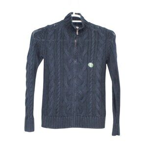LL Bean Double L Cable Sweater Zip Cardigan Navy Size XS